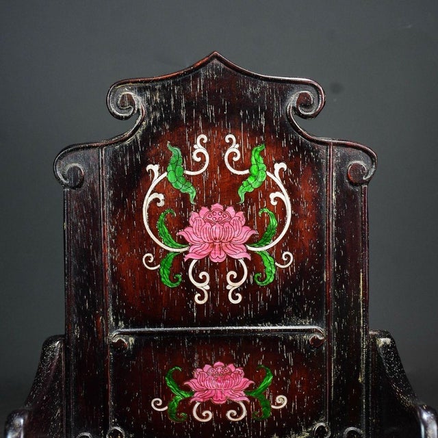 Chinese Vintage Chinese Rosewood Altar Shrine With Mother-of-Pearl Lotus Inlay For Sale - Image 3 of 9