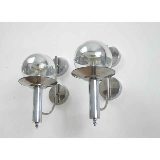 Metal Mid-Century European Chrome Wall Sconces with Mirrored Globe Shades, 1960, Set of 2 For Sale - Image 7 of 15