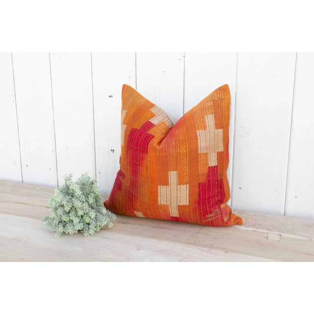 19th Century Terracota Gold Silk Phulkari Pillow For Sale - Image 5 of 9