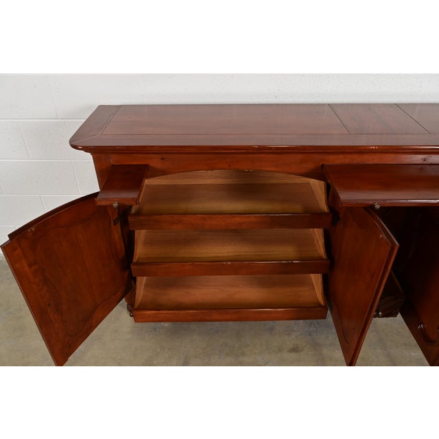 Wood Baker Furniture French Provincial Louis XV Carved Cherry Wood Sideboard Credenza or Bar Cabinet For Sale - Image 7 of 13