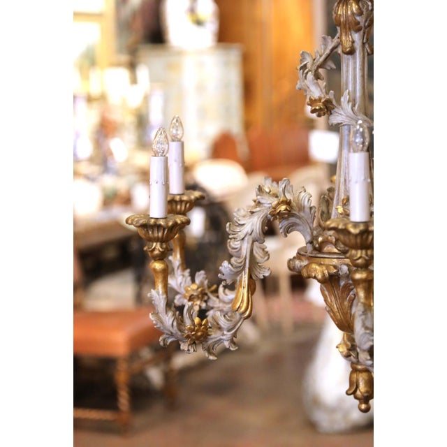 Rococo Mid-Century Italian Rococo Painted and Gilt Composition Six-Light Chandelier For Sale - Image 3 of 14