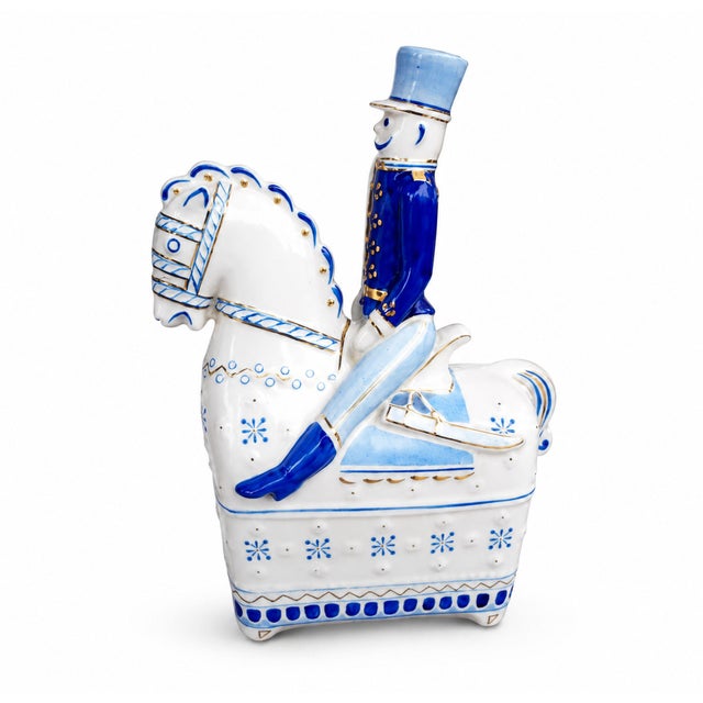 Vintage Hand-Painted Porcelain Hungarian Hussar Figurine in Blue and White, Hollóházi, 20th Century, in Flawless...
