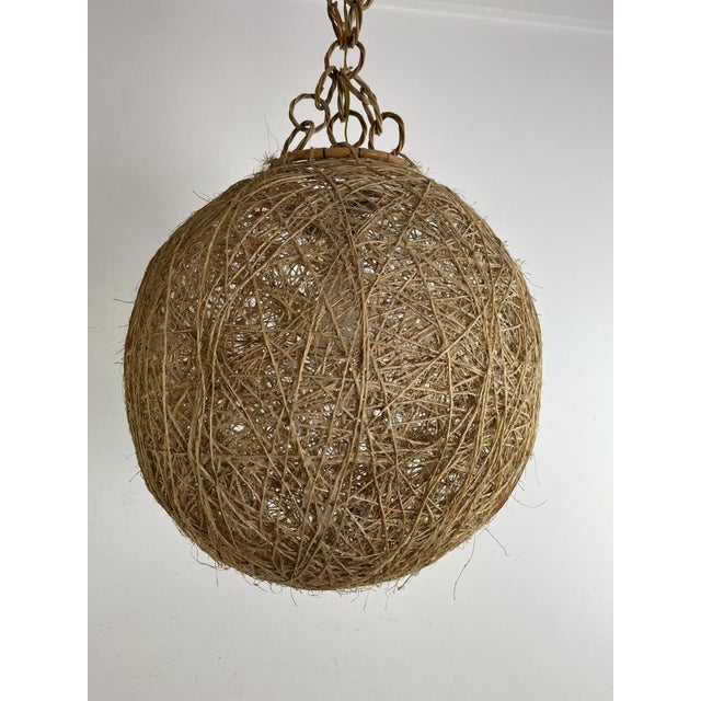 Mid-Century Modern Mid-Century Italian Twine and Rattan Pendant Light, 1960s For Sale - Image 3 of 12