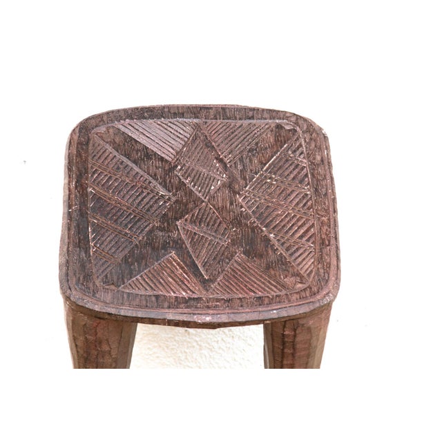 Carved Nupe Stool, Geometric Grace For Sale - Image 4 of 7