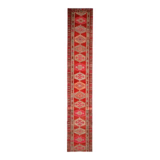 1970s Vintage Turkish Hand-Knotted Wool Cotton Orange Runner Rug For Sale