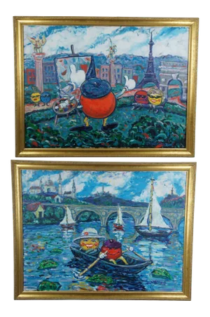 Vintage Redman & Lady Dot D. Meadows Impressionist Landscapes Paintings - Set of 2