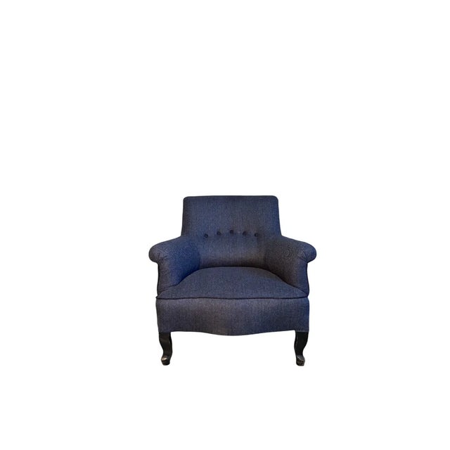 Set of Blue Wool Armchairs For Sale - Image 5 of 6