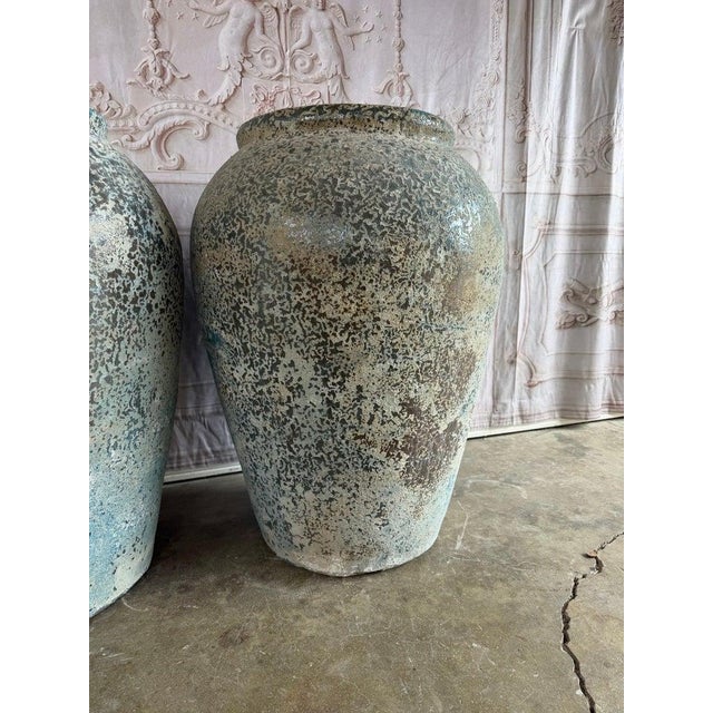 Late 20th Century Large Rustic Textured Terracotta Amphora Vessels – Pair of Aged Mediterranean For Sale - Image 5 of 12