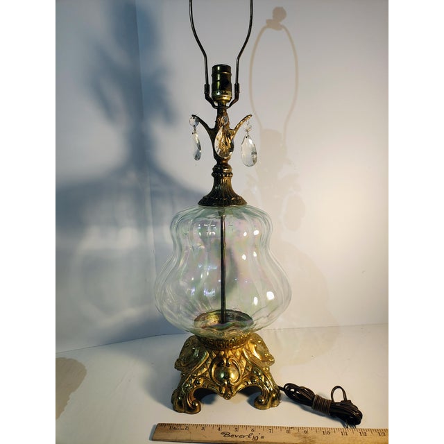 Vintage Hollywood Regency Glass and Brass Lamp Crystal Table Lighting For Sale - Image 10 of 10