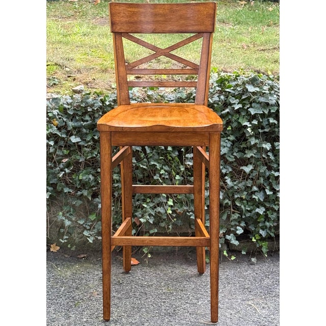 Beautiful set of barstools by Ethan Allen from their “Tango” collection. The bar stools are made of solid wood with a...