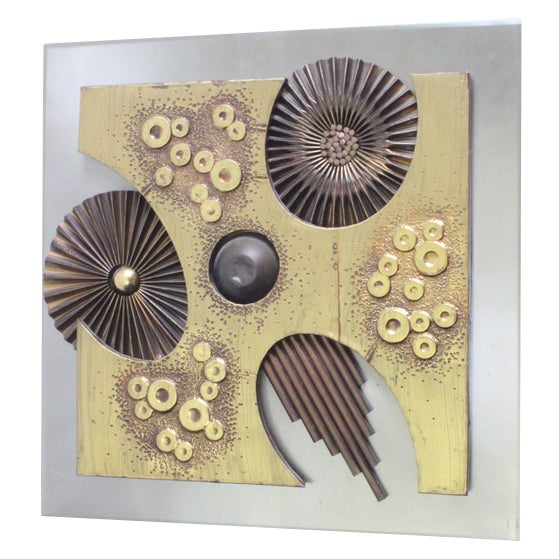 Brutalist Brass Wall Panel, 1970s For Sale