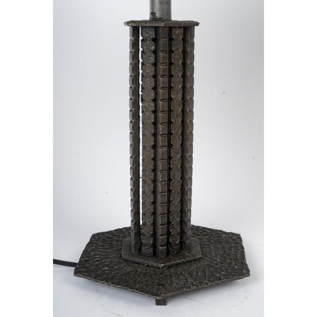Vintage Art Deco Lamps in Wrought Iron and Molded Glass, 1930, Set of 2 For Sale - Image 3 of 11