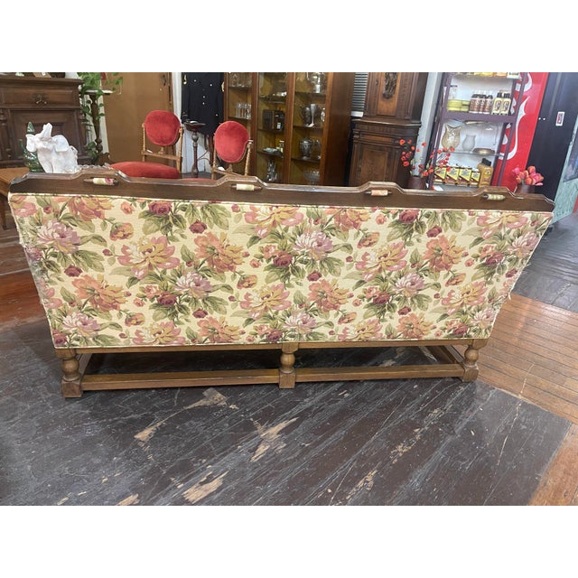 Wood Vintage English Style Floral Upholstered Sofa With Carved Wood Frame For Sale - Image 7 of 11