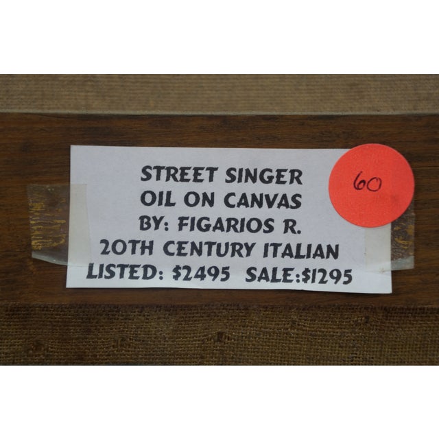 20thC Italian Oil Painting "Street Singer" R. Figarios Boy Guitarist Gilt Framed For Sale - Image 13 of 13