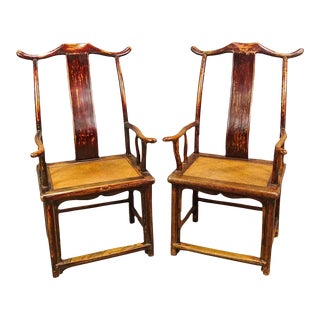 Antique Chinese Ming Yoke Back Chairs a Pair For Sale