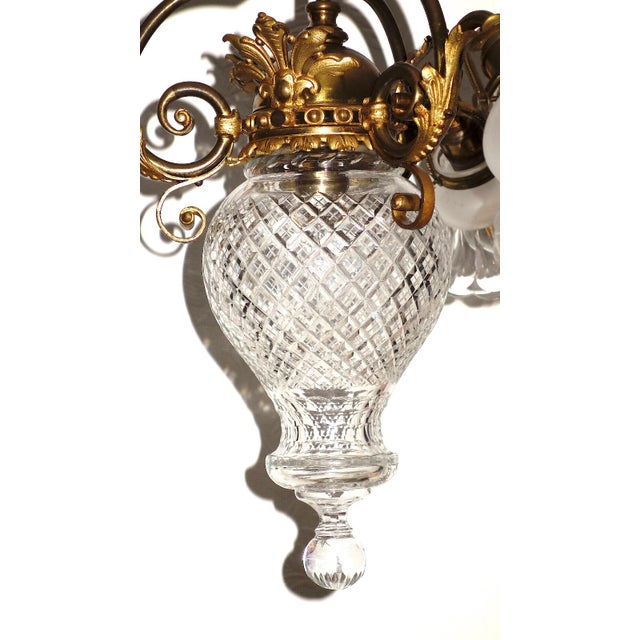 Antique French Art Nouveau Brass and Glass 4-Light Chandelier, 1940s For Sale - Image 4 of 13