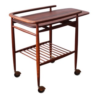 1950s Scandinavian Restored "Boomerang" Solid Walnut Bar Cart For Sale