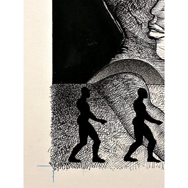 Drawing/Sketching Materials Two Men Embracing Pen and Ink Drawing by Damballah Dolphus Smith (1943–1992) For Sale - Image 7 of 10