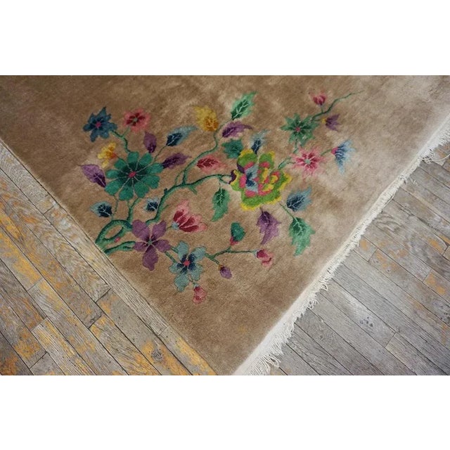 1920s Tan Sand Vase Floral Antique Chinese Art Deco Carpet 8'9" X 11'4" Knotted Wool Rug For Sale - Image 15 of 15