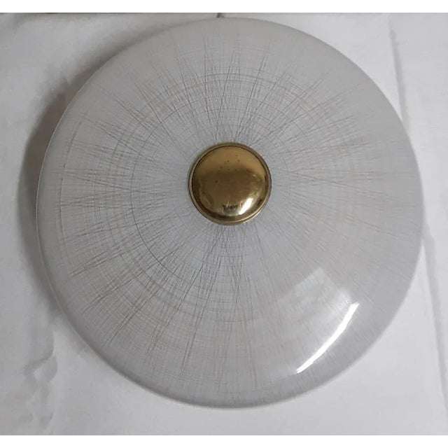 Cream Vintage German 2-Flame Flat Ceiling Lamp in Brass-Colored Metal, 1970s For Sale - Image 8 of 8