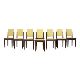 1930s French Art Deco Oak Dining Chairs in Light Yellow Velvet – Set of 8 For Sale