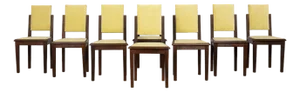 1930s French Art Deco Oak Dining Chairs in Light Yellow Velvet – Set of 8
