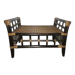 1970s Vintage Rattan and Wicker Ottoman For Sale