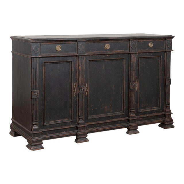 19th Century Swedish Black Painted Pine Sideboard Buffet For Sale