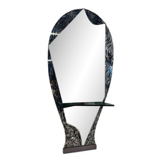 Murano Etched Glass Floor Mirror With Integrated Console Shelf 1950s For Sale
