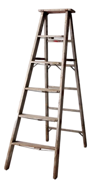 Vintage Wooden Ladder With Metal Braces