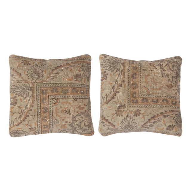 16"x16" SET OF 2 - Handmade Wool Rug Cushion Covers. Vintage Toss Pillow Covers For Sale