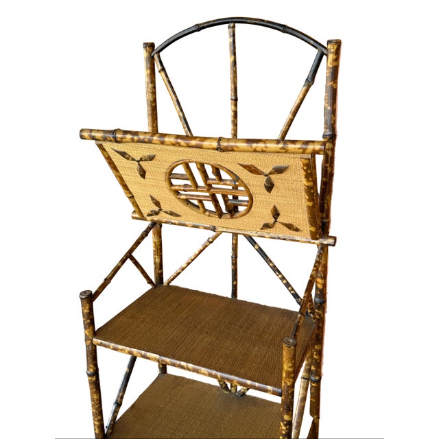 English Antique English Bamboo & Rattan Shelf With Moveable Panel For Sale - Image 3 of 11