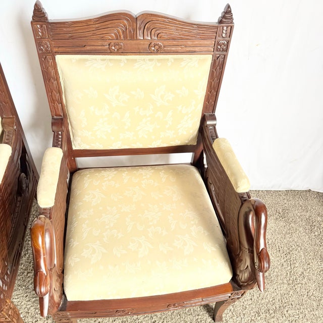 Vintage Carved Wooden Swan Arm Chairs - A Pair For Sale In Miami - Image 6 of 12