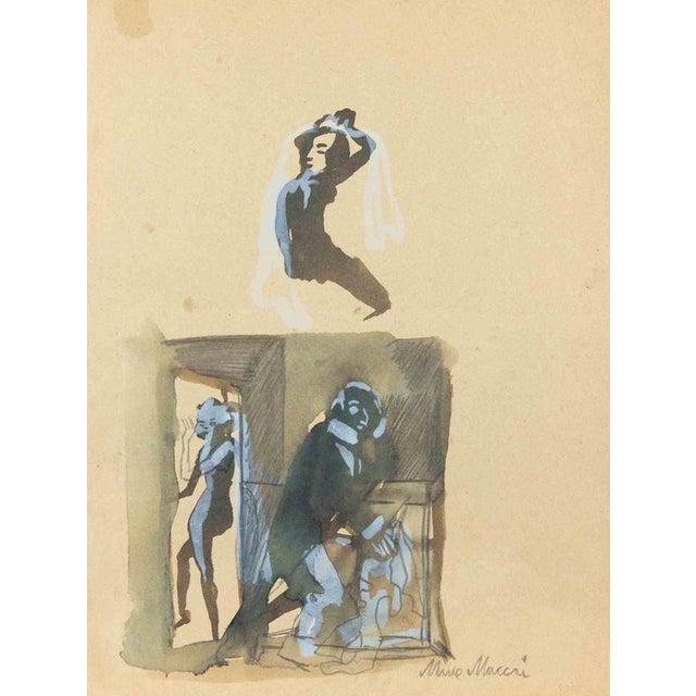 Mino Maccari, Game of Shadow, 1940, Watercolor For Sale - Image 3 of 3