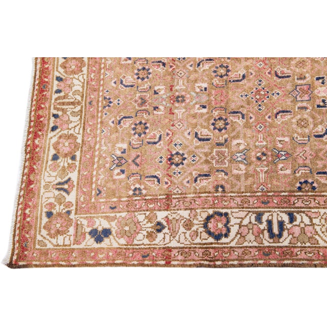 1960s Vintage Malayer Shabby Chic Peach Handmade Floral Wool Runner For Sale - Image 4 of 9