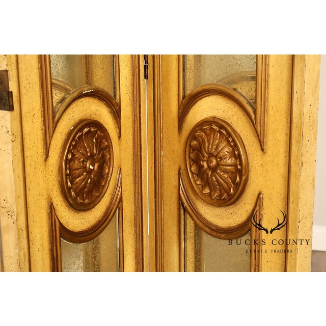 French Country Vintage Rococo Style Painted & Mirrored Four-Panel Folding Screen For Sale - Image 3 of 18