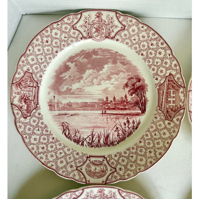 Here is a beautiful set of four 1931 Royal Cauldon transferware plates depicting historic scenes from Phillips Exeter...