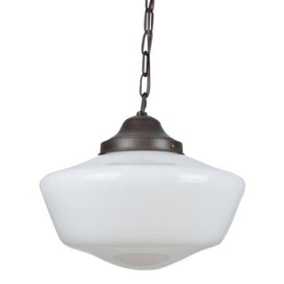 Vintage Schoolhouse Milk Glass Pendant Light For Sale