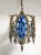 Vintage French Brass Stained Glass Style Blue Colored Chandelier Basket Ceiling Fixture For Sale - Image 9 of 11