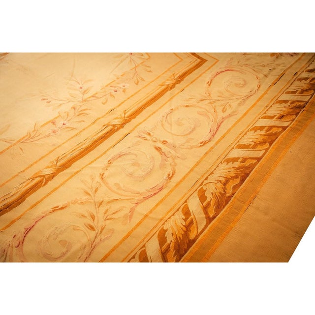 Textile 1850s Antique Masterpiece Beige Field Floral Medallion Flatweave French Aubusson Rug For Sale - Image 7 of 7