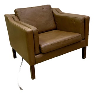1970s Danish Modern Brown Leather Arm Chair in the Style of Børge Mogensen For Sale