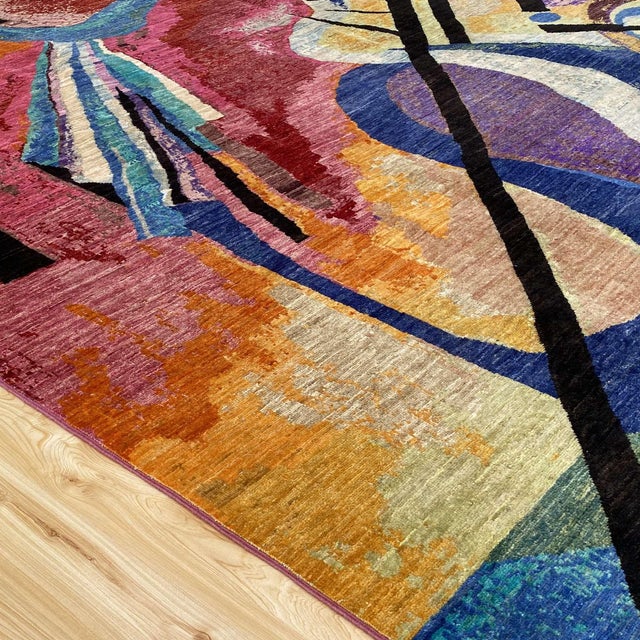After Wassily Kandinsky Modern Hand-Knotted Wool Rug - 4'3" X 5'7" For Sale - Image 15 of 18