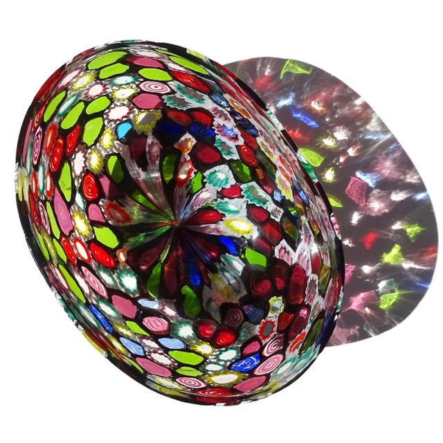 Mid-Century Modern Fratelli Toso Murano Vintage Millefiori Flowers Bullseye Mosaic Italian Art Glass Tall Oval Bowl Vase For Sale - Image 3 of 10