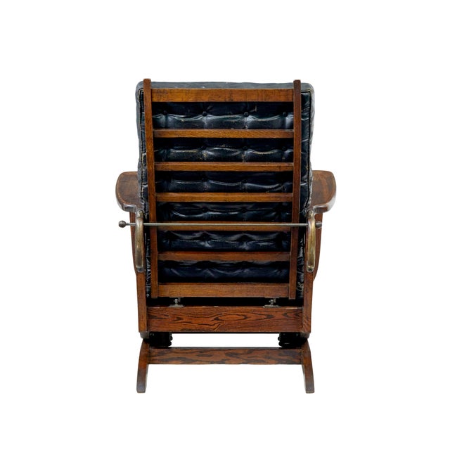 Antique Oak and Leather Rocking Chair, 1910 For Sale - Image 3 of 11
