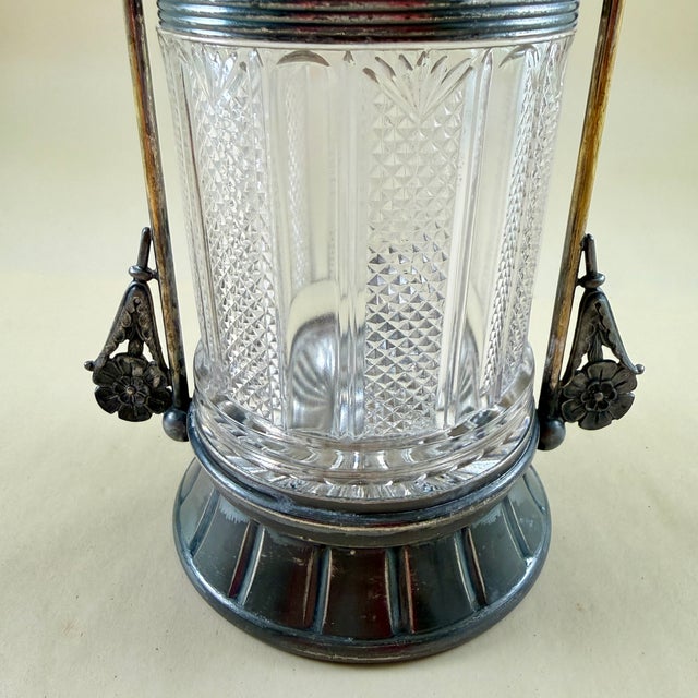 Victorian Era Meriden Silver Plate & Pressed Glass Pickle Castor & Tongs For Sale - Image 12 of 18