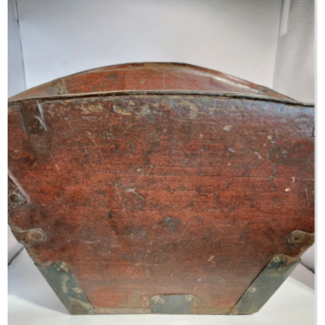 Wood Antique 19th Century Chinese Fir Wood Rice Basket/Bucket, Iron Brackets For Sale - Image 7 of 12