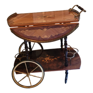 Mid 20th Century Vintage Italian Marquetry Inlaid Wood Two-Tier Drop Leaf Server/Bar Cart