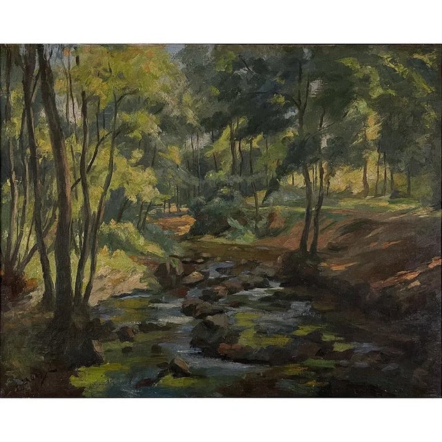 Impressionist Oil Painting on Canvas in Rustic Distressed Painted Frame by Joseph Lagasse (1878-1962) is a superlative...