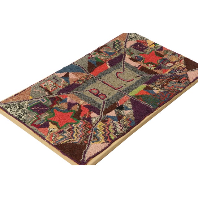 Traditional Signed Antique Hooked Rug With Polychromatic Abstract Patterns - Rug & Kilim For Sale - Image 3 of 4