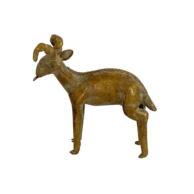 Superb Cast solid Bronze African Tribal / Ashanti Akan sculpture of a Ram with a leaf in his mouth I.Coast measures approx...